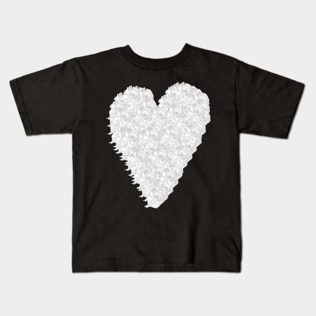 White Rose Heart Kids T-Shirt by Not Meow Designs 